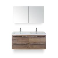 Seville Badmeubelset 120 cm - 4 laden Tabacco - Wastafel Djazz Dubbel - met Spiegelkast