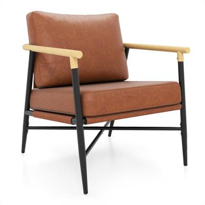 Fauteuil met kunstleren Bekleding Voorzien van een Afneembaar Rugkussen en een Stevig Metalen Frame