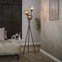 LifestyleFurn Vloerlamp 'Willaim' 3-lamps, kleur Chroom, Amber en Grijs