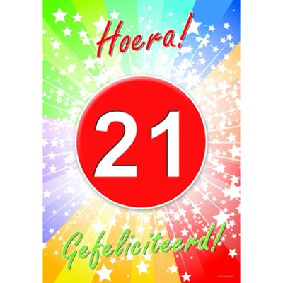 Verjaardag deurposter - 21 jaar - 59 x 42 cm - leeftijd feestartikelen