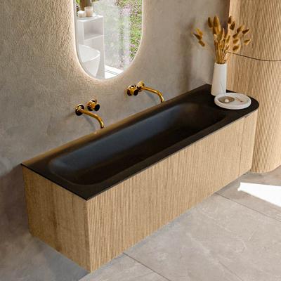 Badmeubel Mondiaz Kurve | 145 cm | Meubelkleur Oak | Wastafelkleur Urban | Links spoelbak | Zonder kraangaten