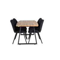 IncaNABL eethoek eetkamertafel uitschuifbare tafel lengte cm 160 / 200 el hout decor en 4 Gemma eetkamerstal zwart. - thumbnail