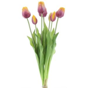 Kunst tulpen boeket Sally - 7x stuks - paars - real touch - 47 cm - kunst zijdebloemen