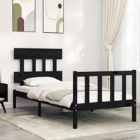 Bedframe met hoofdbord massief hout zwart