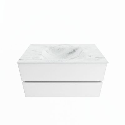 MONDIAZ VICA-DLUX 90cm badmeubel onderkast Talc 2 lades. Inbouw wastafel CLOUD midden 1 kraangat, kleur Opalo.