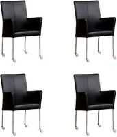 Set van 4 Zwarte leren moderne eetkamerstoelen Comfort - Hermes Leer Nero (zwart leer)