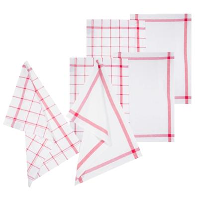 Theedoek Traditioneel - set van 6x stuks - rood/wit- motief - katoen - 70 x 45 cm
