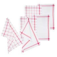 Theedoek Traditioneel - set van 6x stuks - rood/wit- motief - katoen - 70 x 45 cm