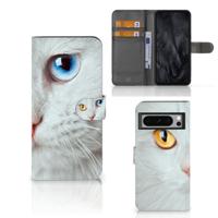 Google Pixel 8 Pro | Telefoonhoesje | Met pasjeshouder | Witte Kat