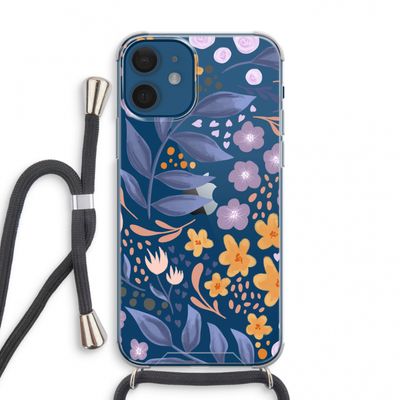 Flowers with blue leaves: iPhone 12 mini Transparant Hoesje met koord