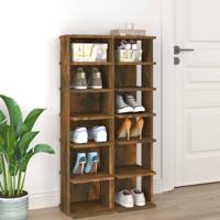 Schoenenrekken 2 st 27,5x27x102 cm bewerkt hout gerookt eiken