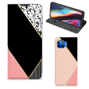 Motorola Moto G 5G Plus Stand Case Zwart Roze Vormen