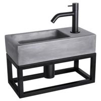 Differnz Ravo fonteinset beton donkergrijs - kraan gebogen - met handdoekrek - 38.5 x 18.5 x 9 cm - mat zwart