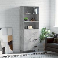 Hoge kast 69,5x34x180 cm bewerkt hout betongrijs