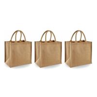 Jute boodschappentas/shopper - 3x - klein - 30 x 30 x 19 cm