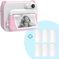 Kindercamera met Printer - Roze - Combideal met 6x Printpapier Wit