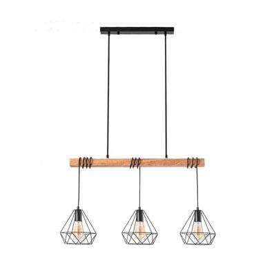 Hanglamp houten balk zwart eettafel &apos;Sardi&apos; E27 kooilamp 70 cm