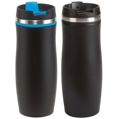 Thermosbekers - warmhoud drinkbekers - 2x stuks - blauw en zwart - 400 ml - Isolerende drinkbekers Thermosbekers - warmhoud drinkbekers - 2x stuks - blauw en zwart - 400 ml - Isolerende drinkbekers