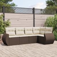 5-delige Loungeset met kussens poly rattan bruin