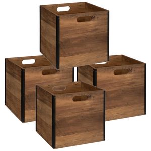 Set van 4x stuks opbergmand/kastmand 29 liter donker bruin van hout 31 x 31 x 31 cm