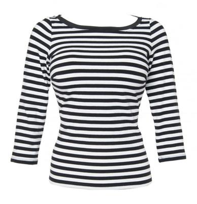 Boatneck Top Black/White Stripes-XXXL | 42% korting