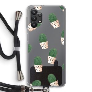 Cactusprint roze: Samsung Galaxy A32 5G Transparant Hoesje met koord