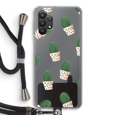 Cactusprint roze: Samsung Galaxy A32 5G Transparant Hoesje met koord
