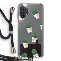Cactusprint roze: Samsung Galaxy A32 5G Transparant Hoesje met koord