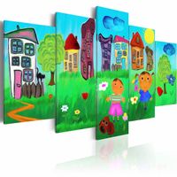Schilderij - Zorgeloze jeugd, 2 maten,print op canvas, wanddecoratie, kinderkamer,  5luik , multikleur