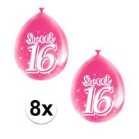 Roze Sweet 16 verjaardag ballonnen - 8x stuks - 16 jaar verjaardag feestartikelen - versiering