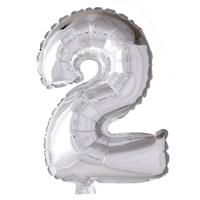 Globos Folie ballon nummer &apos;2&apos; zilver 40cm