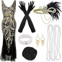 Roaring jaren '20 Jaren 1920 Cocktail jurk Vintage Jurk Flapper jurk Jurken Outfits Galajurken Kerst feestjurk The Great Gatsby Charleston Dames Pailletten Veer Nieuwjaar Halloween Feest / Uitgaan 1 Lightinthebox - thumbnail