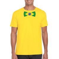 Geel t-shirt met Brazilie vlag strikje heren - thumbnail