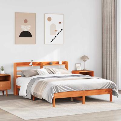 Bedframe zonder matras massief grenenhout wasbruin 140x200 cm
