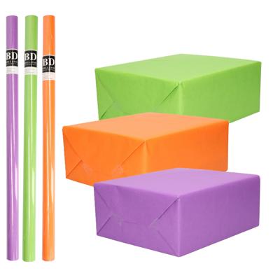 Inpakpapier Cadeaupapier - Kleurenmix - 6x stuks rollen - paars - groen - oranje