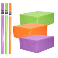 Inpakpapier Cadeaupapier - Kleurenmix - 6x stuks rollen - paars - groen - oranje Inpakpapier Cadeaupapier - Kleurenmix - 6x stuks rollen - paars - groen - oranje