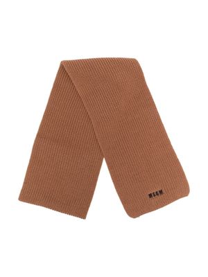MSGM Kids écharpe en maille à logo brodé - Marron