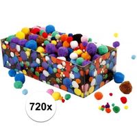 Kleine gekleurde pompons assortiment 720 stuks