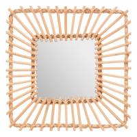 Wandspiegel Leonie - Boho/Ibiza stijl - vierkant - rotan - lichtbruin - 40 x 40 cm