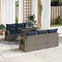 7-delige Loungeset met kussens poly rattan acacia zwart