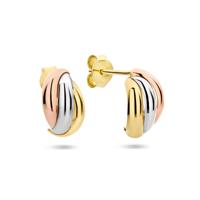 14k Tricolor Gouden Stekeroorringen 11.5mm - Wit, Rosé & Geel