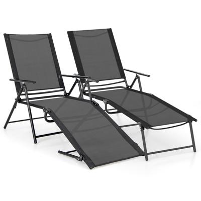 Opvouwbare Ligstoelen 2-Delige Ligstoel voor Buiten 6-Voudige Rugleuning Ademende Zitstof Verstelbare Ligstoelen voor Tuin