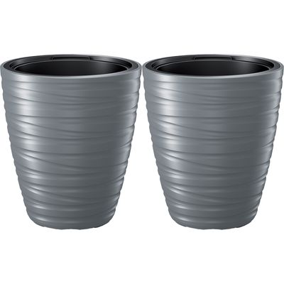 Plantenpot/bloempot Amazing - 2x - buiten/binnen - kunststof - steengrijs - D30 x H33 cm