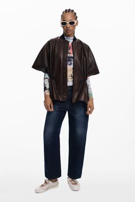 Poncho met leerlook - BROWN - U