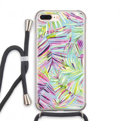Tropical Palms Blue: iPhone 8 Plus Transparant Hoesje met koord Tropical Palms Blue: iPhone 8 Plus Transparant Hoesje met koord