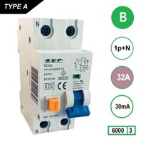 SEP Aardlekautomaat 32A B Kar 30mA 2 polig 36mm RCM2 Kema Keur 230V automaat en aardlek in een