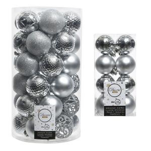 Kerstversiering kunststof kerstballen zilver 4-6 cm pakket van 53x stuks