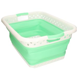 Benson opvouwbaar wasmand groen/wit met handvaten 61 x 44 x 26 cm