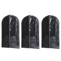 Set van 3x stuks kleding/beschermhoes zwart 100 cm inclusief kledinghangers - Kledinghoezen - thumbnail