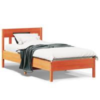 Bedframe met hoofdbord massief grenenhout wasbruin 90x200 cm - thumbnail